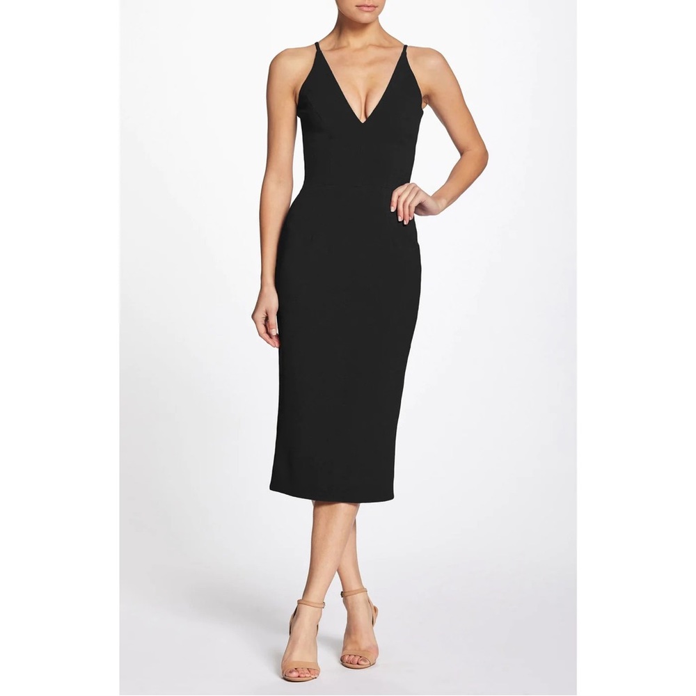 DRESS THE POPULATION Lyla Chic Deep V-Neckline Sheath Dress